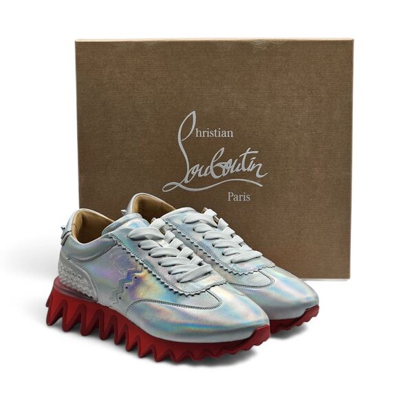 Christian Louboutin Loubishark Iridescent Sneakers - Laser Silver EU 39 / US 6
